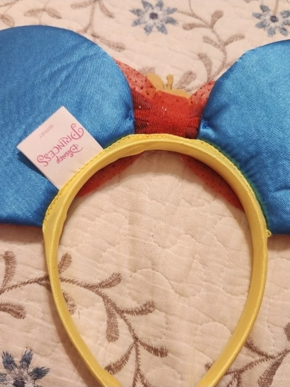 Disney Yellow Headband with Red & Blue Bow and Glitter Gold Apple